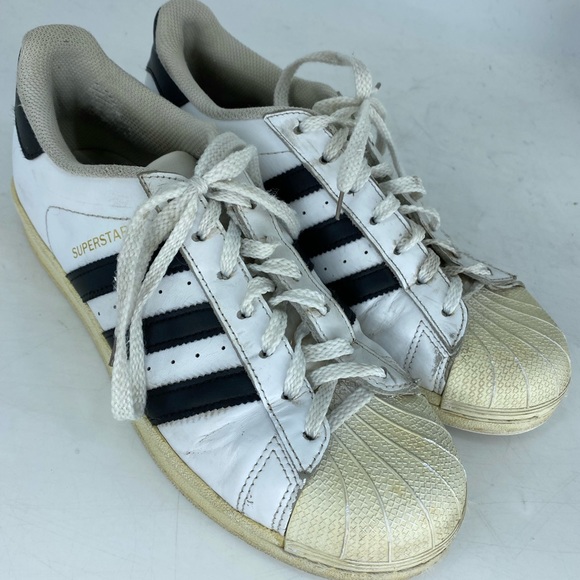 8.5 ADIDAS SUPERSTAR SHOES LEATHER WHITE SNEAKERS adult trainers 3 stripe - Picture 12 of 12